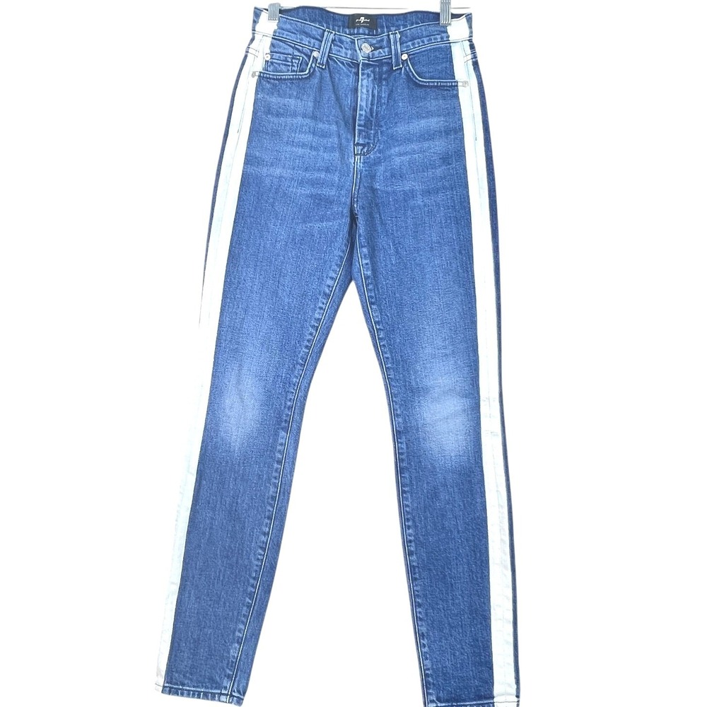 7 For All Mankind Skinnyβ Jeans Womens 25 The High Waist Side Stripe Taped Leg